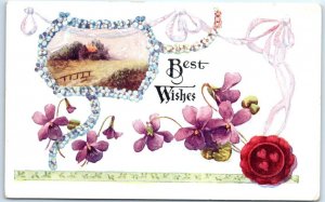 Postcard - Best Wishes with Flowers Ribbons Art Print