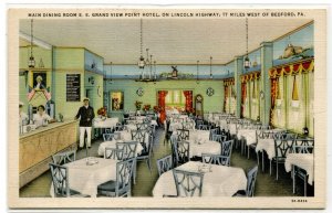 Grand View Point Hotel Dining Room US 30 Lincoln Hwy Pennsylvania linen postcard