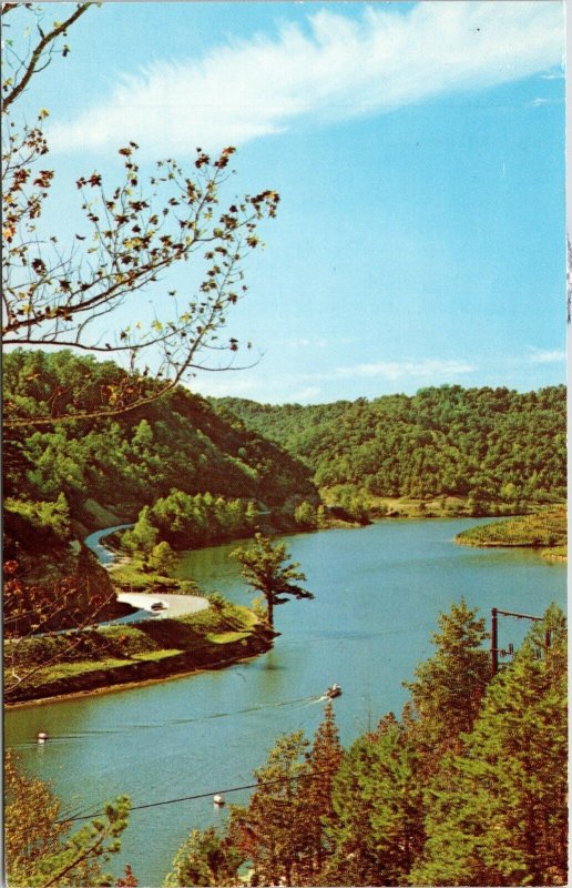 Dewey Lake Jenny Wiley State Park Prestonsburg KY Kentucky Postcard PM Cancel 