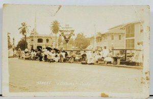 Rppc Street Vendors Colon Panama Army Nacy Welcome YMCA Real Photo Postcard M4