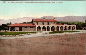 Santa Barbara, CA California  SOUTHERN PACIFIC RAILROAD DEPOT  ca1910's Postcard
