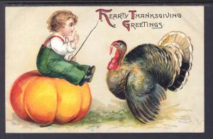 Hearty Thanksgiving Greetings,Boy,Pumpkin,Turkey