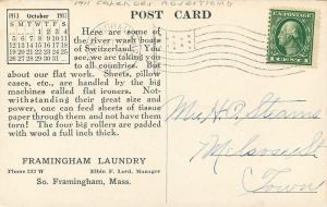 1911 Calendar Advertising Waterfront postcard 8474 Framingham Laundry 8474