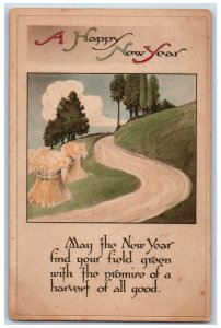 1912 Happy New Year Field Green Arts Crafts Gibson Wilmington DE Posted Postcard