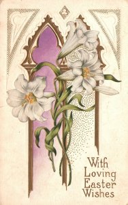 Vintage Postcard 1910's With Loving Easter Wishes Greetings Card White Flowers