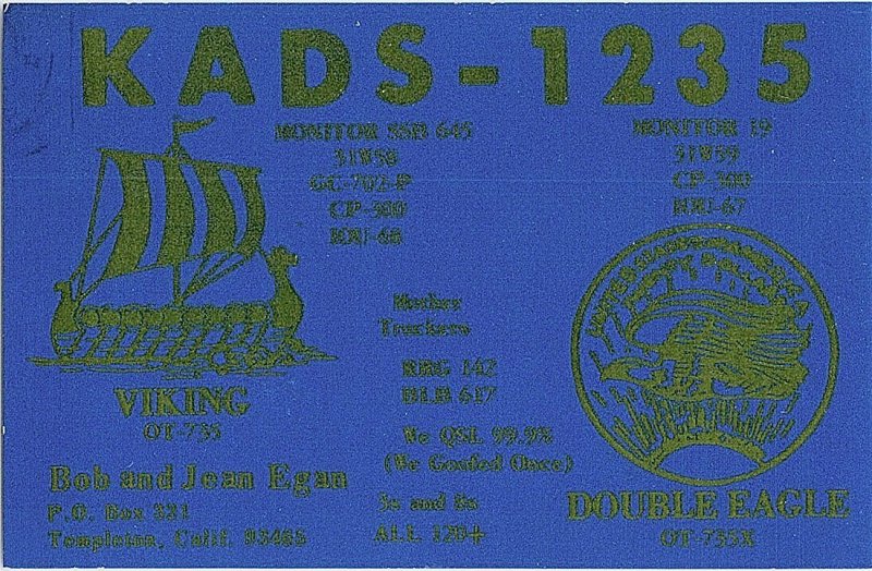 QSL Radio Card From Templeton Calif. California KADS-1235 