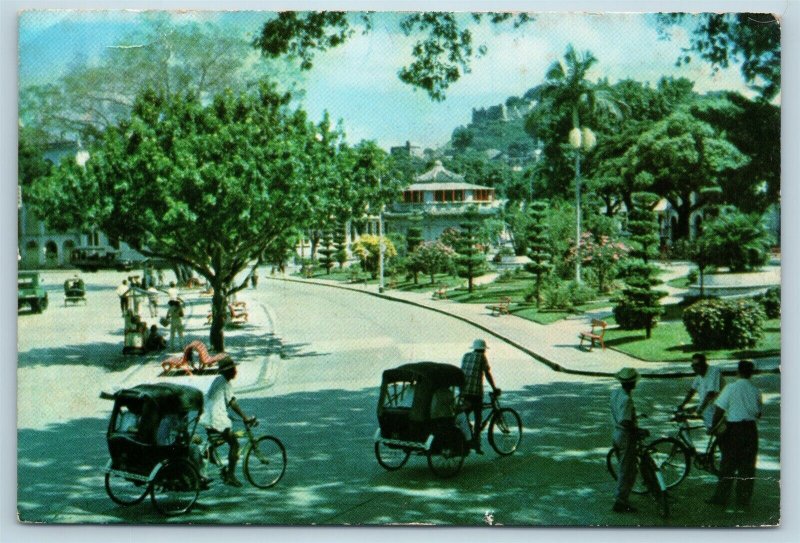 Postcard China Macau Library at Public Garden Pedicab Bike Rickshaw U8