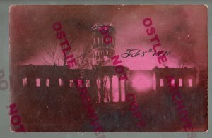 Jefferson City MISSOURI RPPC 1911 FIRE Flames CAPITOL BUILDING BURNING Night MO