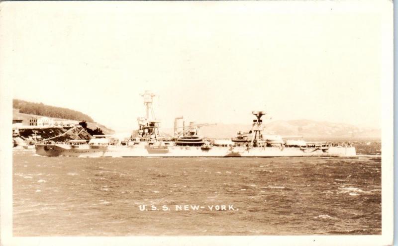 RPPC PORTSMOUTH, VA Virginia   NAVAL BATTLESHIP USS NEW YORK   1938    Postcard