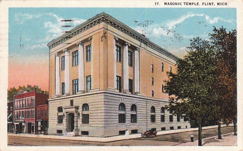 Postcard Masonic Temple Flint MI