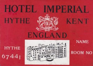 England Kent Hythe Hotel Imperial Vintage Luggage Label sk3449