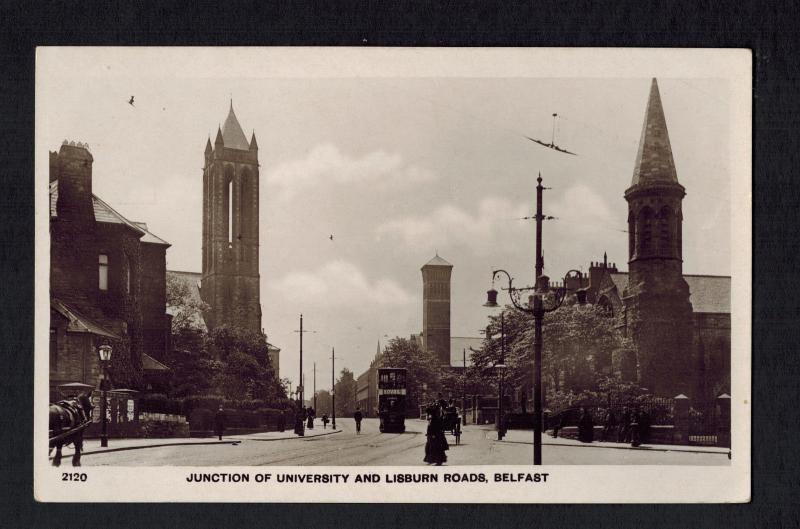 Mint Postcard Ireland RPPC Belfast University Lisburn Road Junction