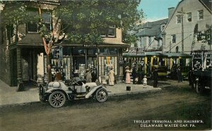 Postcard Pennsylvania Delaware Water Gap Trolley Terminal Hauser autos 23-5585