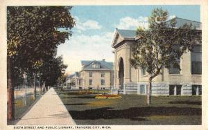 Traverse City Michigan birds eye view 6th St public library antique pc Y15628