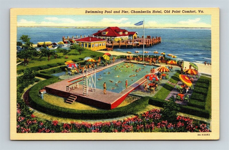 Postcard VA Old Point Comfort Virginia Swimming Pool Pier Chamberlin