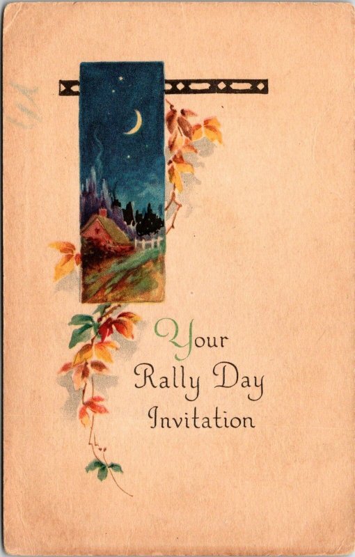 VINTAGE POSTCARD YOUR RALLY DAY INVITATION c. 1920's U.S.A.