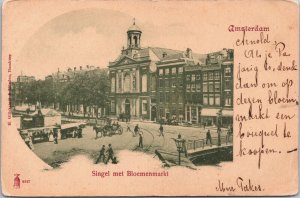 Netherlands Amsterdam Singel met Bloemenmarkt Vintage Postcard 04.10