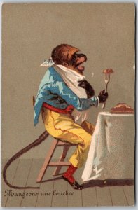 1880s-90s Monkey Sitting Table Easting Dinner Mangcon Anthropomorphic Trade Card