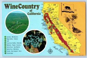c1950 Wine Country Of California Map Multiview California Flag Vintage Postcard