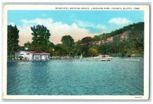 c1920 Municipal Bathing Beach Lake Park Council Bluffs Iowa IA Unposted Postcard