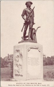 Statue Of The Minute Man Concord MA Unused Litho Postcard G35