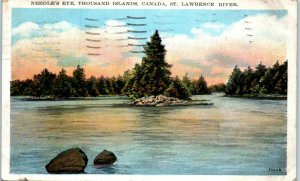 1920s Needle's Eye Thousand Islands St. Lawrence River Canada Postcard