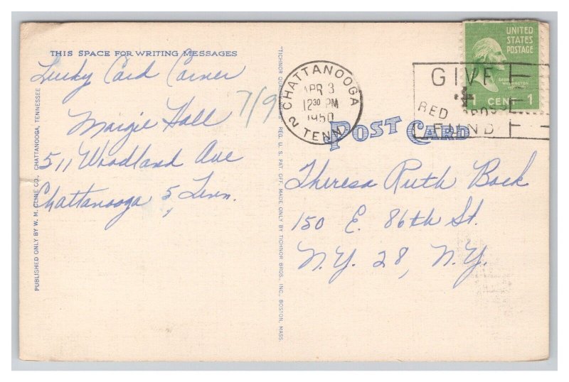 Postcard Post Office Building Chattanooga Tennessee c1950 Postmark