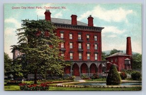 J93/ Cumberland Maryland Postcard c1910 Queen City Hotel Park 93