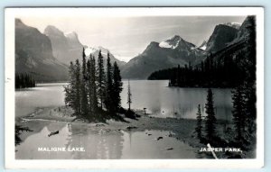 RPPC  JASPER NATIONAL PARK, Alberta Canada ~ MALIGNE LAKE 1947  Postcard