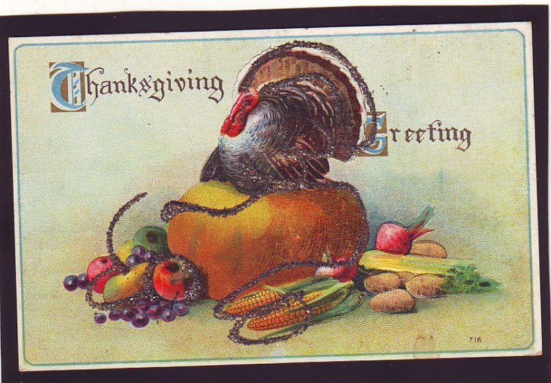 P1611 old thanksgiving postcard with some glitter