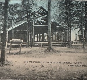 NY Adirondack Mountains Postcard Riverside Camp Ground Tabernacle L&V - New York