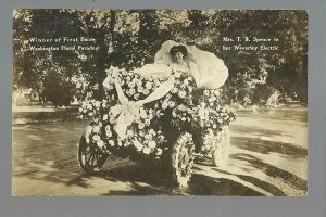 Indianapolis INDIANA RPPC 1909 ADVERTISING Parade WAVERLEY ELECTRIC CAR Waverly