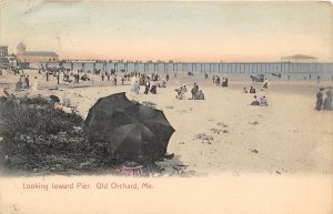 Beach Scene Looking Toward Pier Old Orchard Maine 1906 postcard