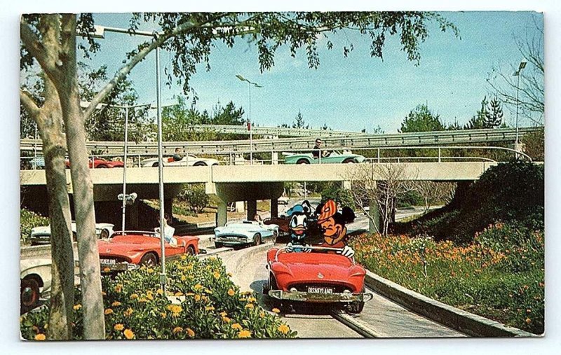 DISNEYLAND, CA  ~ Mickey Mouse AUTOPIA Donald Duck 1971 Tomorrowland Postcard