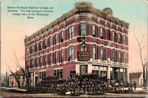 Hand Colored Postcard Kansas Wesleyan Business College and Students Salina~1334