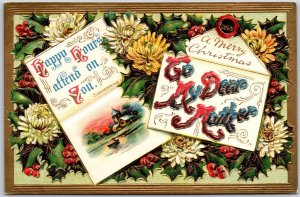 Christmas Note To My Dear Mother Flowers Bordered Greetings Card Postcard