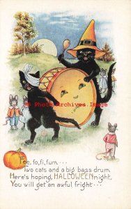 344991-Halloween, Whitney No WNY26-2, Black Cat With Drum Face & Dressed Mice