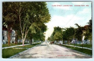 STEVENS POINT, Wisconsin WI ~ CLARK STREET Scene c1910s Portage County Postcard