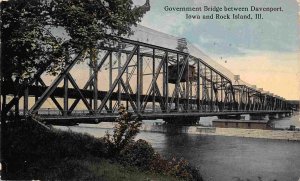 Government Bridge Betwee Davenport Iowa Rock Island Illinois 1915 postcard