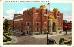 Linen Postcard A.A.O.N.M.S. Mosque Crescent Shrine Temple in Trenton, New Jersey