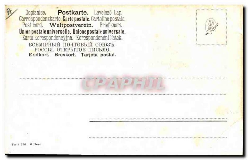 Postcard Old Rooster Hen Chicks Dog