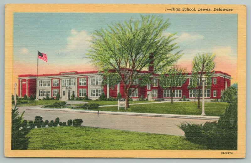 Lewes Delaware~High School Building~Vintage Postcard