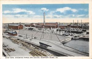 Ship Yard Three Dry Docks Newport News Virginia 1920c postcard