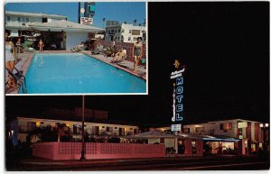 HOLLYWOOD PREMIERE MOTEL Swimming Pool Night Roadside c1960s Vintage Postcard