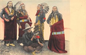 Native Americana Indians Hand-Colored Cowboy Pistol 1900s Antique Postcard