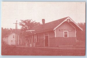 Camanche Iowa IA Postcard Railroad Depot Library Grounds c1940 Vintage Antique