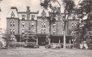 SUFFIELD CONNECTICUT SUFFIELD ACADEMY~WOOD PANEL STATION WAGON POSTCARD c1940s