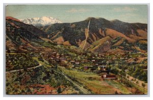 Birds Eye View Manitou Colorado CO and Pike's Peak Linen  Postcard W22