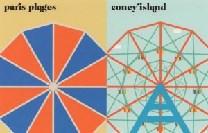 American Big Wheel VS French Umbrella Coney Island Plages Postcard