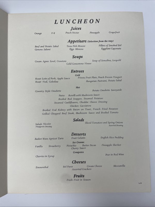 Princess Cruises, Pacific Princess Lunch Service Menu (December 15 1982)